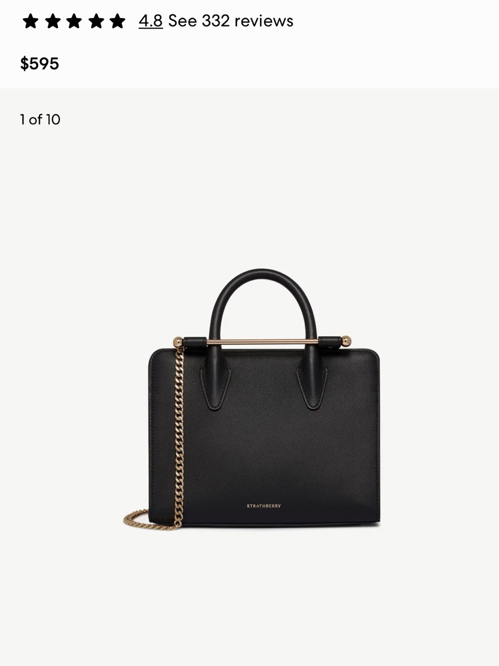 Strathberry Black Structured Nano Tote with Gold Chain